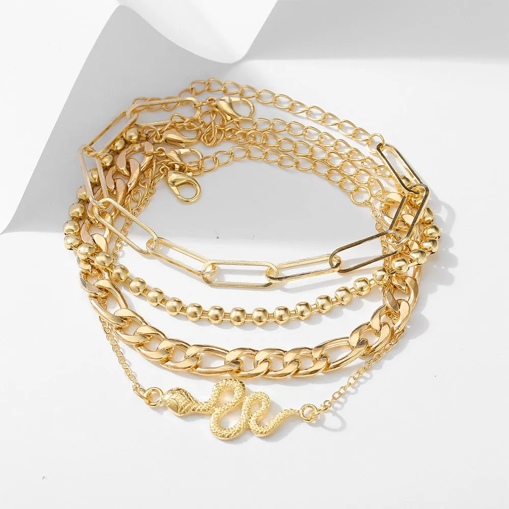 Fashion Accessories Retro Simple Snake Gold Anklet Set
