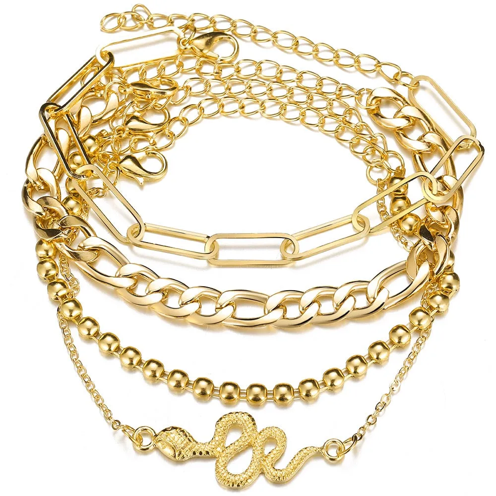 Fashion Accessories Retro Simple Snake Gold Anklet Set