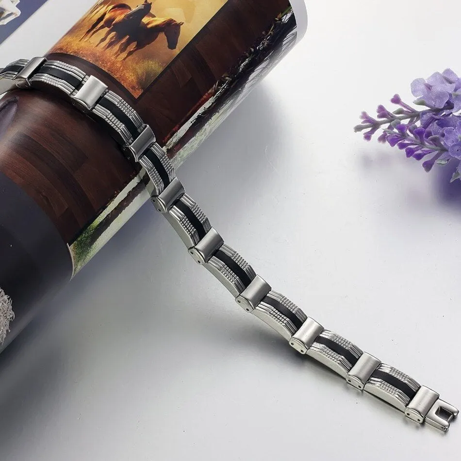 Fashion Design Silica Gel Bracelet Men Stainless Steel 10MM Wide Chain Men's Bracelets