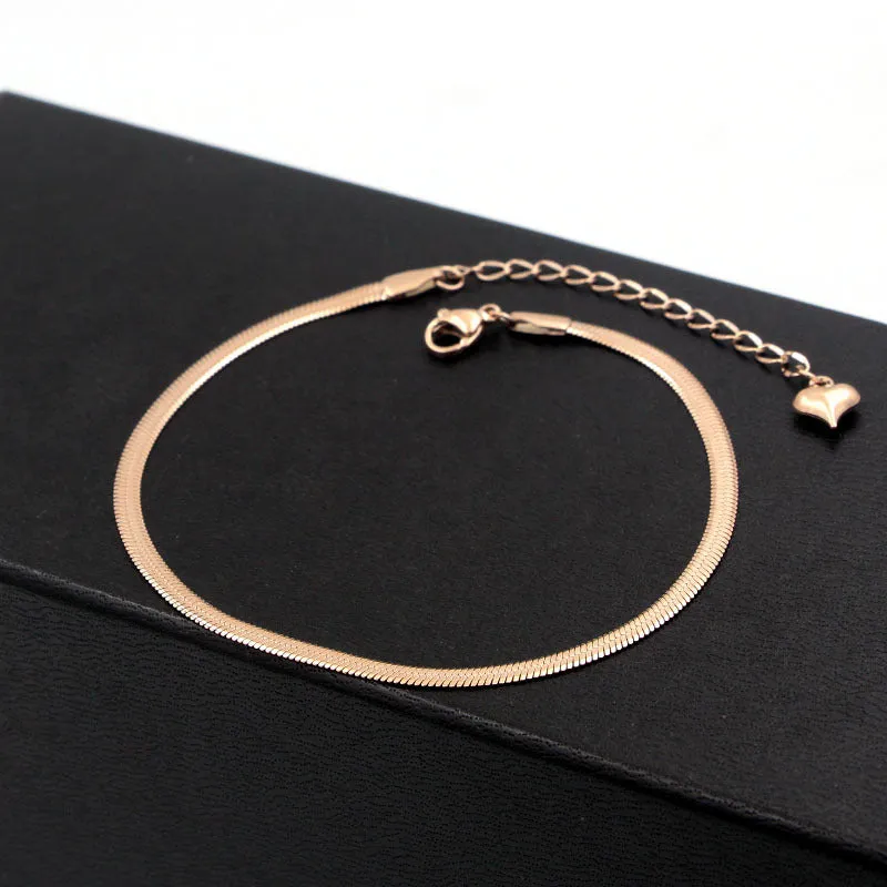 Fashion Simple Flat Snake Bone Chain Rose Gold Anklet