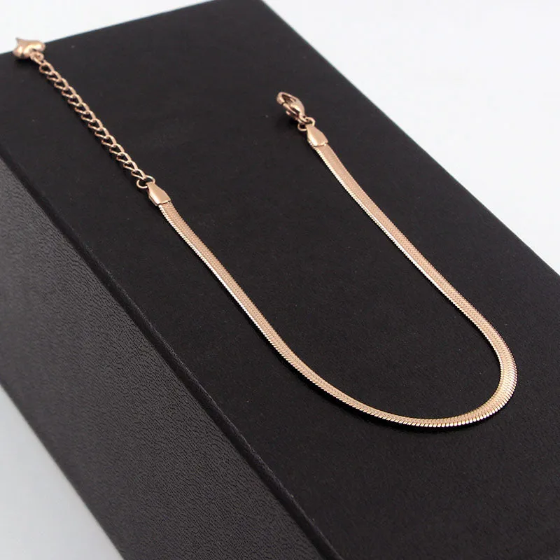 Fashion Simple Flat Snake Bone Chain Rose Gold Anklet