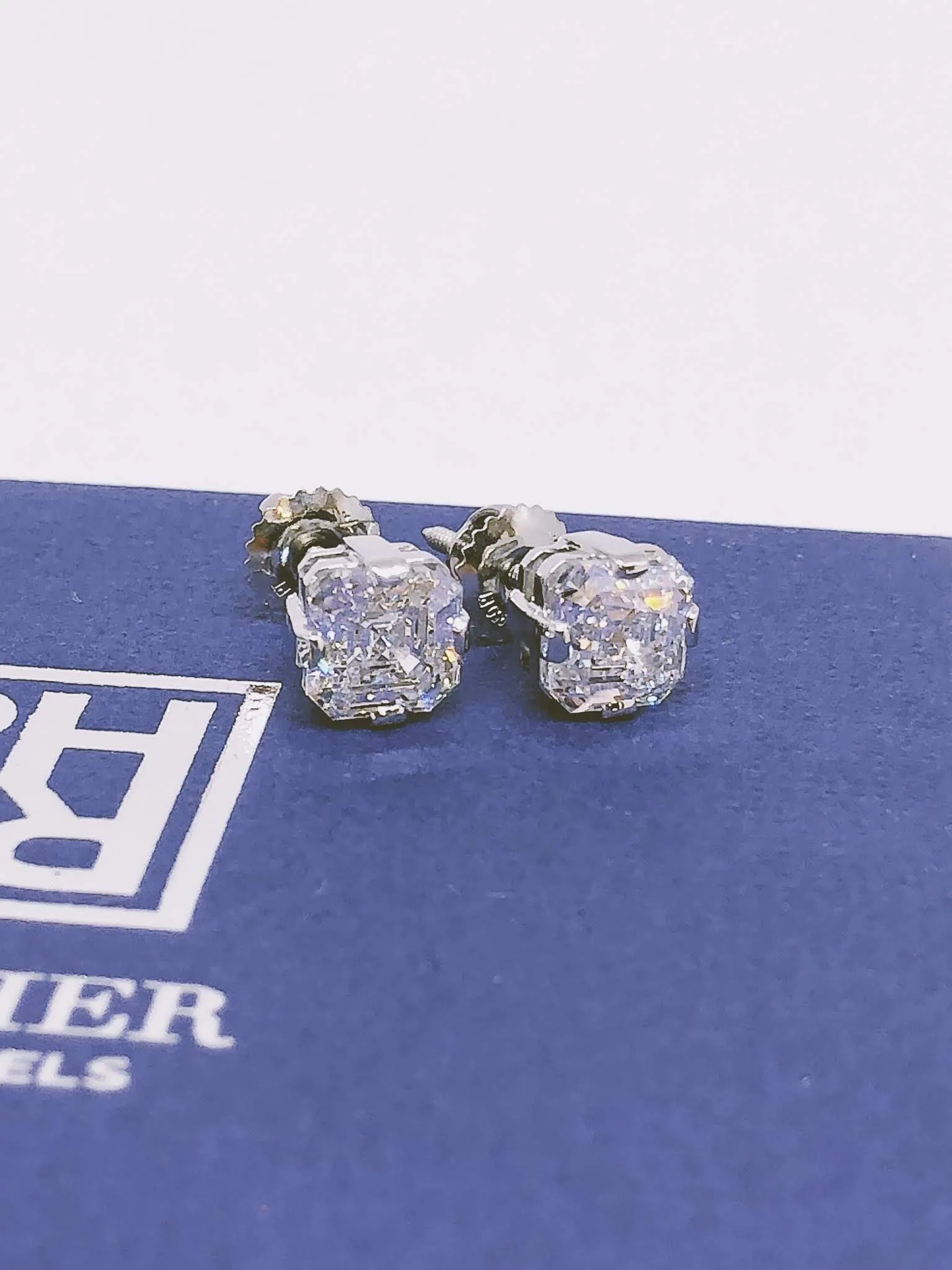 Floating Asscher Cut Diamond Stud Earrings In Platinum 4ctw (6.74mmea), F Color, Vs2 Clarity