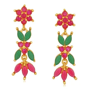 Floral Designer Long Crystal Dangler Earrings