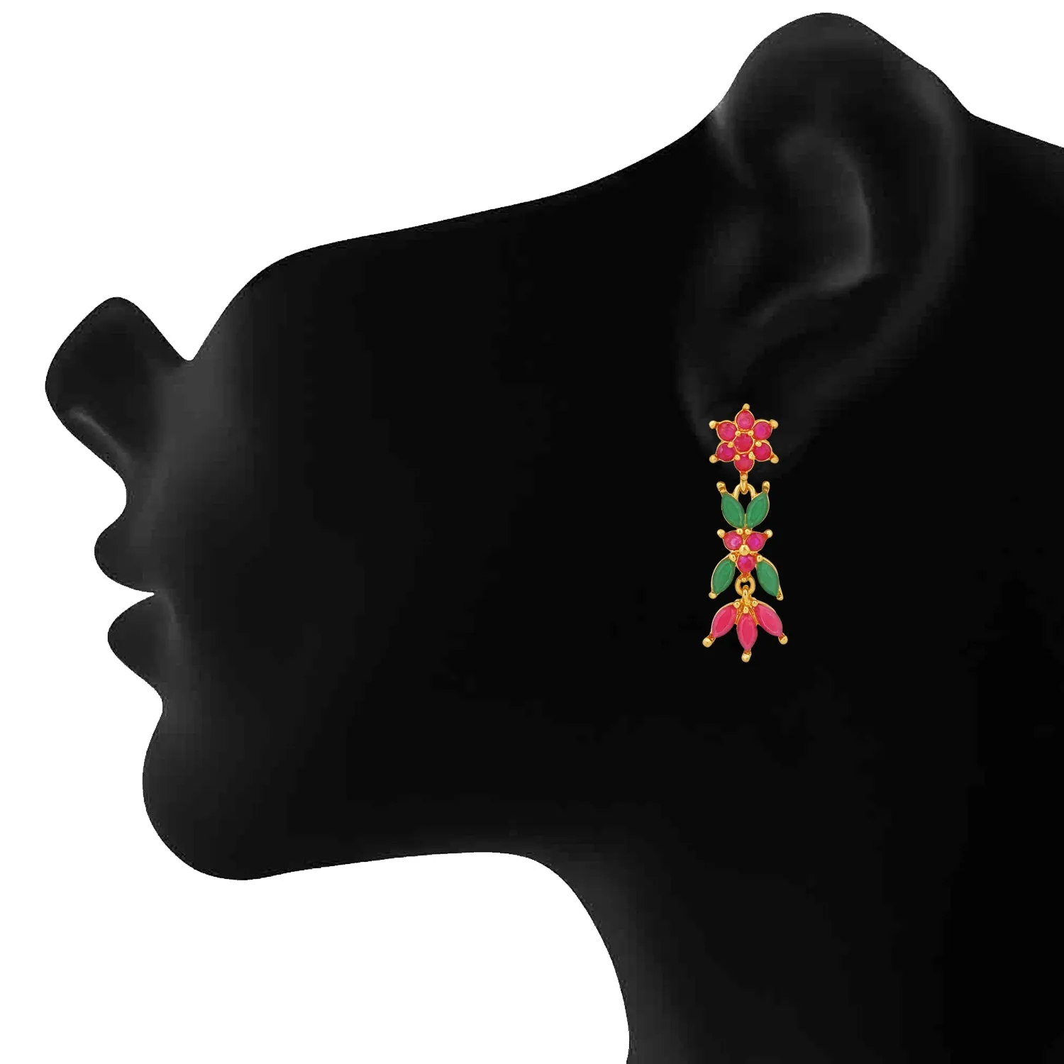 Floral Designer Long Crystal Dangler Earrings