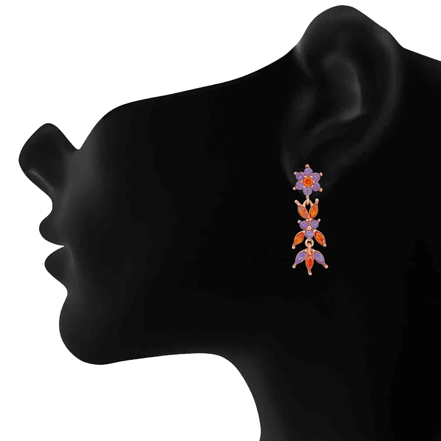 Floral Designer Long Crystal Dangler Earrings