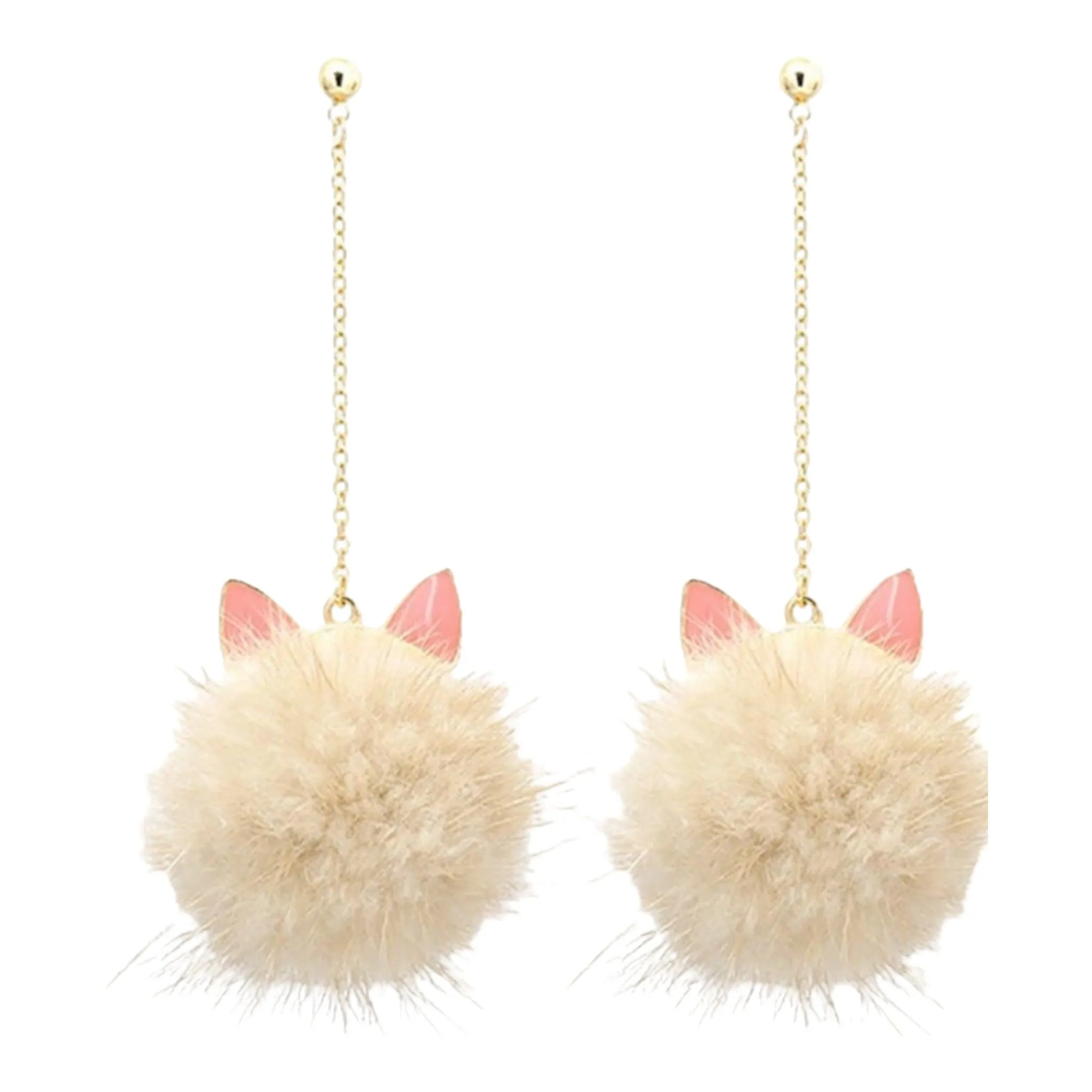 Fluffy Pom Pom Cat Ears Dangle Earrings
