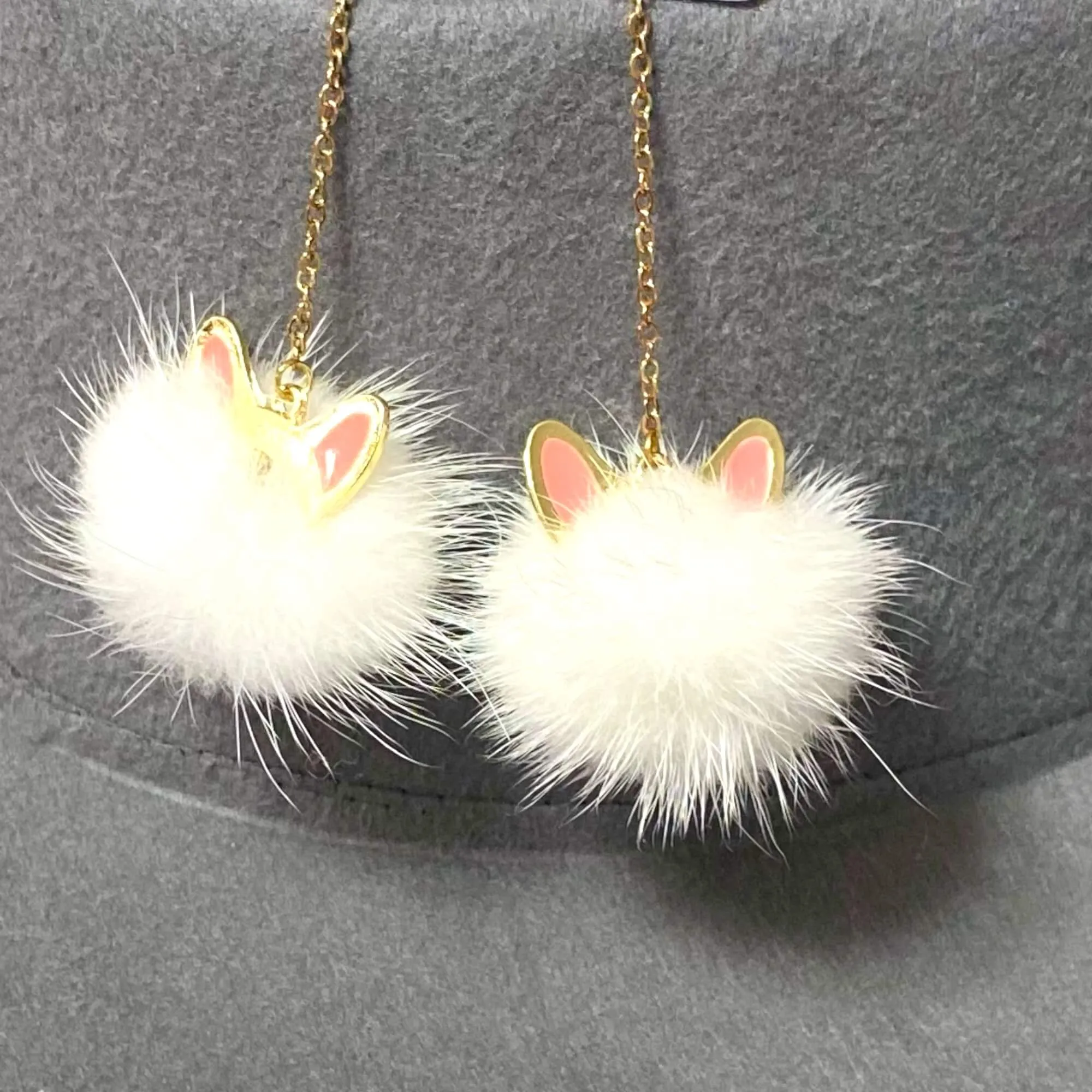Fluffy Pom Pom Cat Ears Dangle Earrings