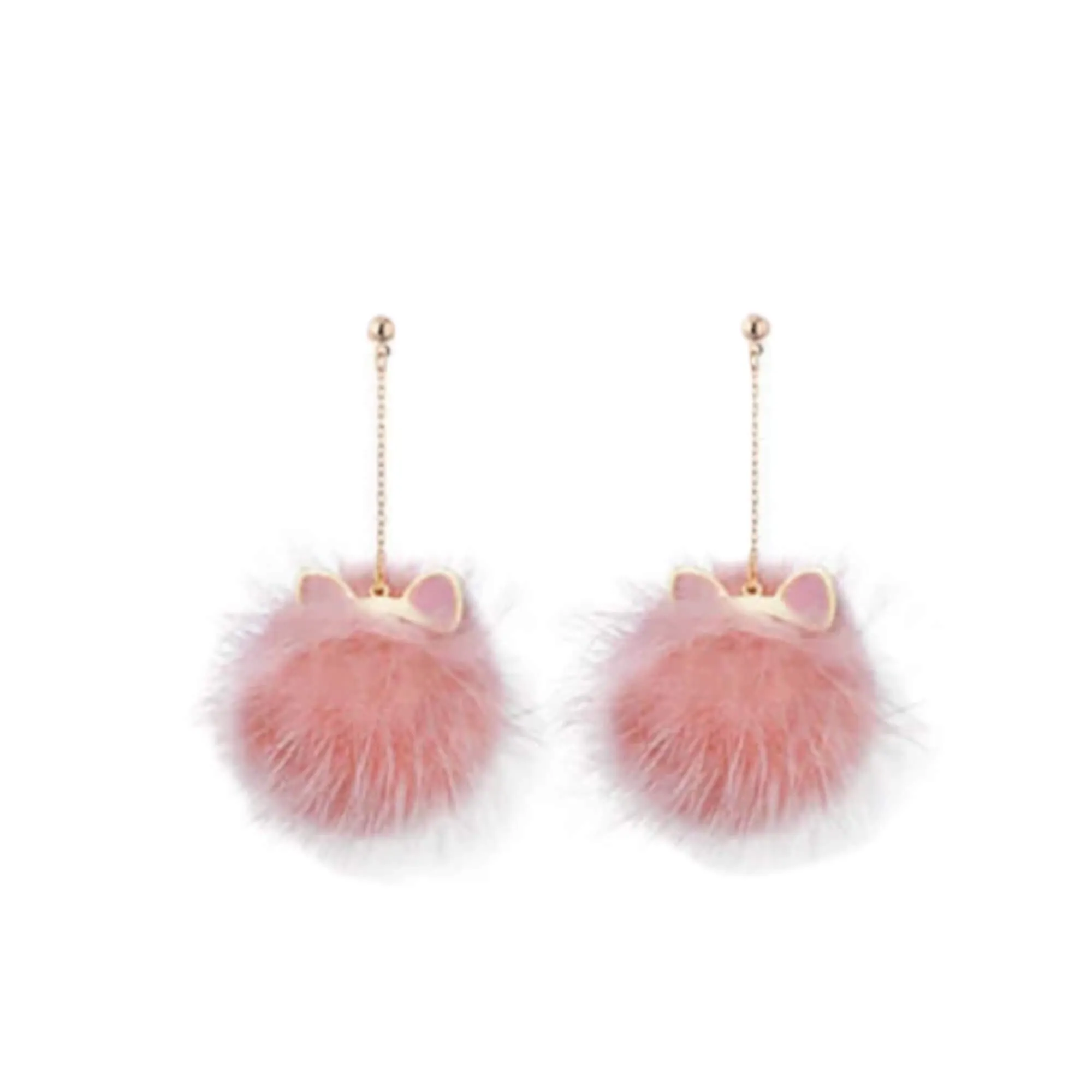 Fluffy Pom Pom Cat Ears Dangle Earrings