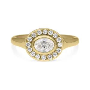 FRAME Oval Diamond Gold Ring with Diamond Halo