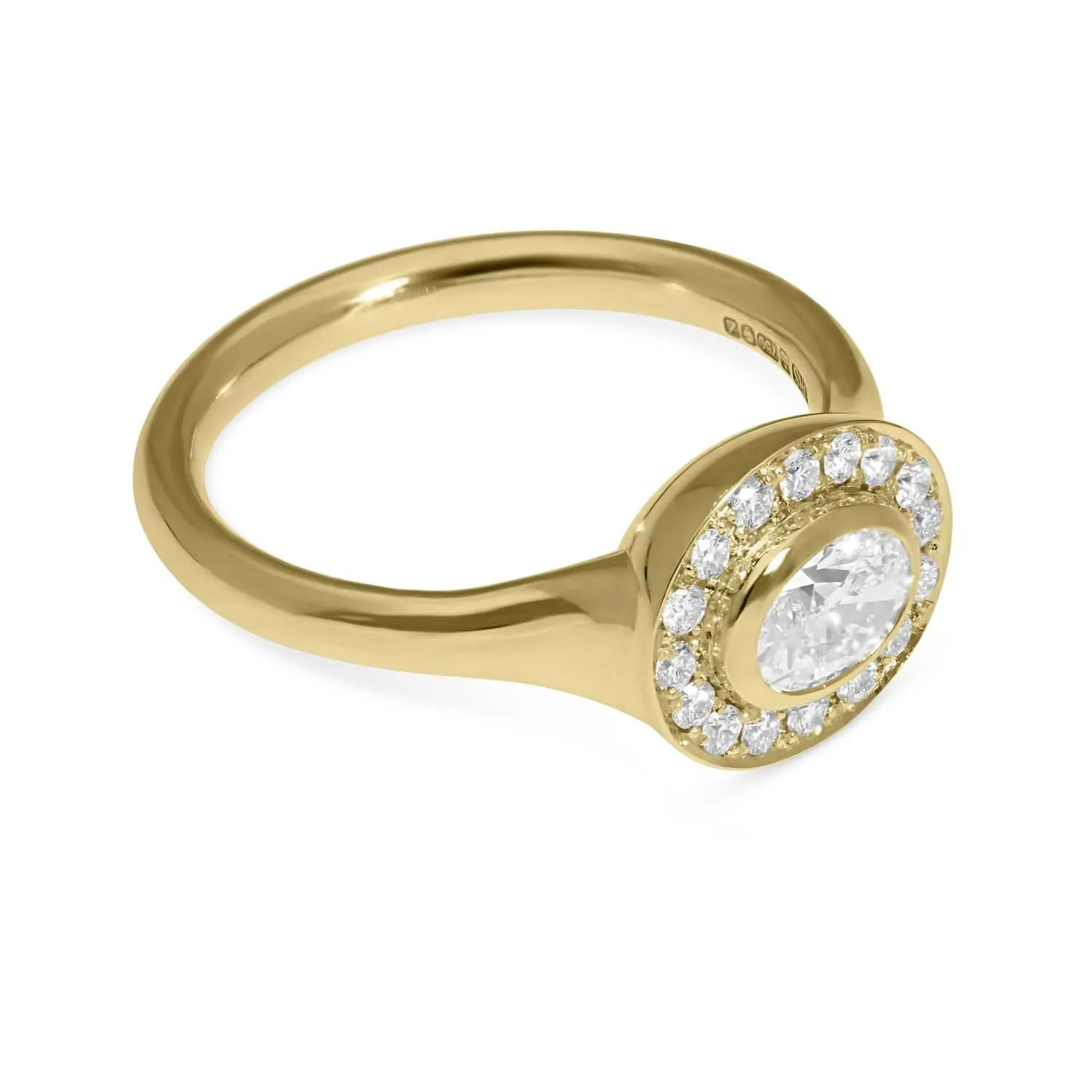 FRAME Oval Diamond Gold Ring with Diamond Halo