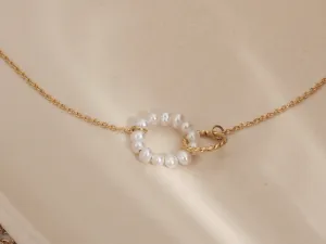 Freshwater Pearl Necklace Interlocking Circles Necklace Button Shape Pearls Beaded Linked Rings Pendant Necklace