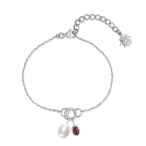 Garnet & Pearl Silver Toggle Bracelet