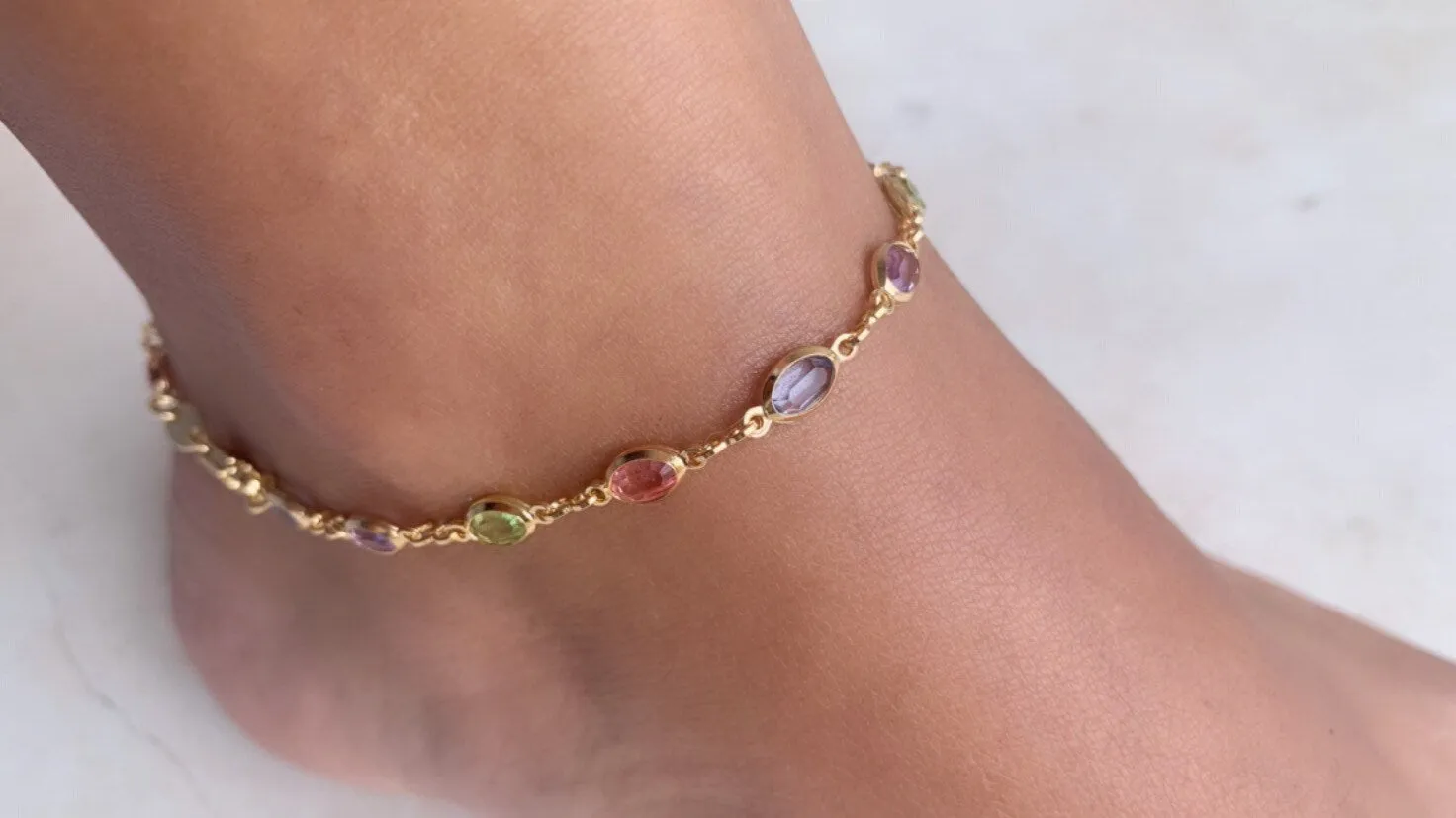 Gemstone Anklet, Multi-color 18 k Gold Filled Anklet, dainty anklet, gold anklet, gold plated ankleT, simple anklet, beads anklet