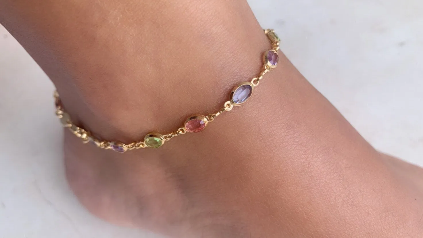 Gemstone Anklet, Multi-color 18 k Gold Filled Anklet, dainty anklet, gold anklet, gold plated ankleT, simple anklet, beads anklet