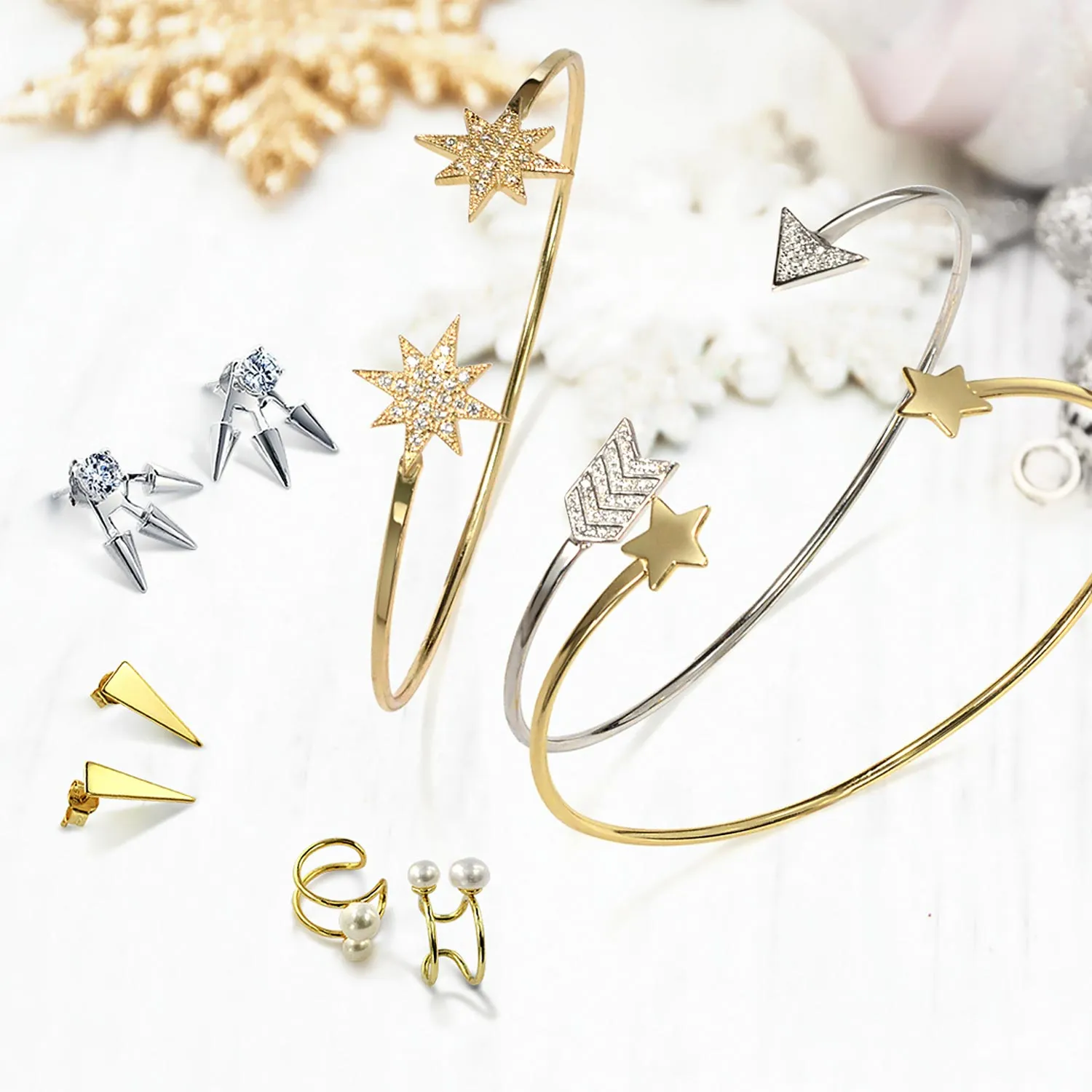 Geometric Spike Triangle Arrow Stud Earrings 14K Gold Sterling Silver Customizable