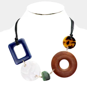Geometric Wood Acetate Statement Necklace