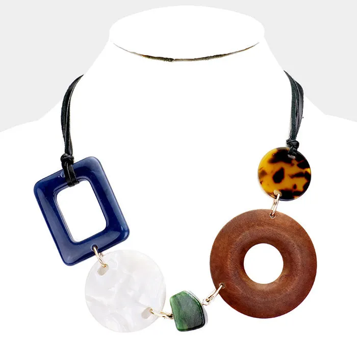 Geometric Wood Acetate Statement Necklace