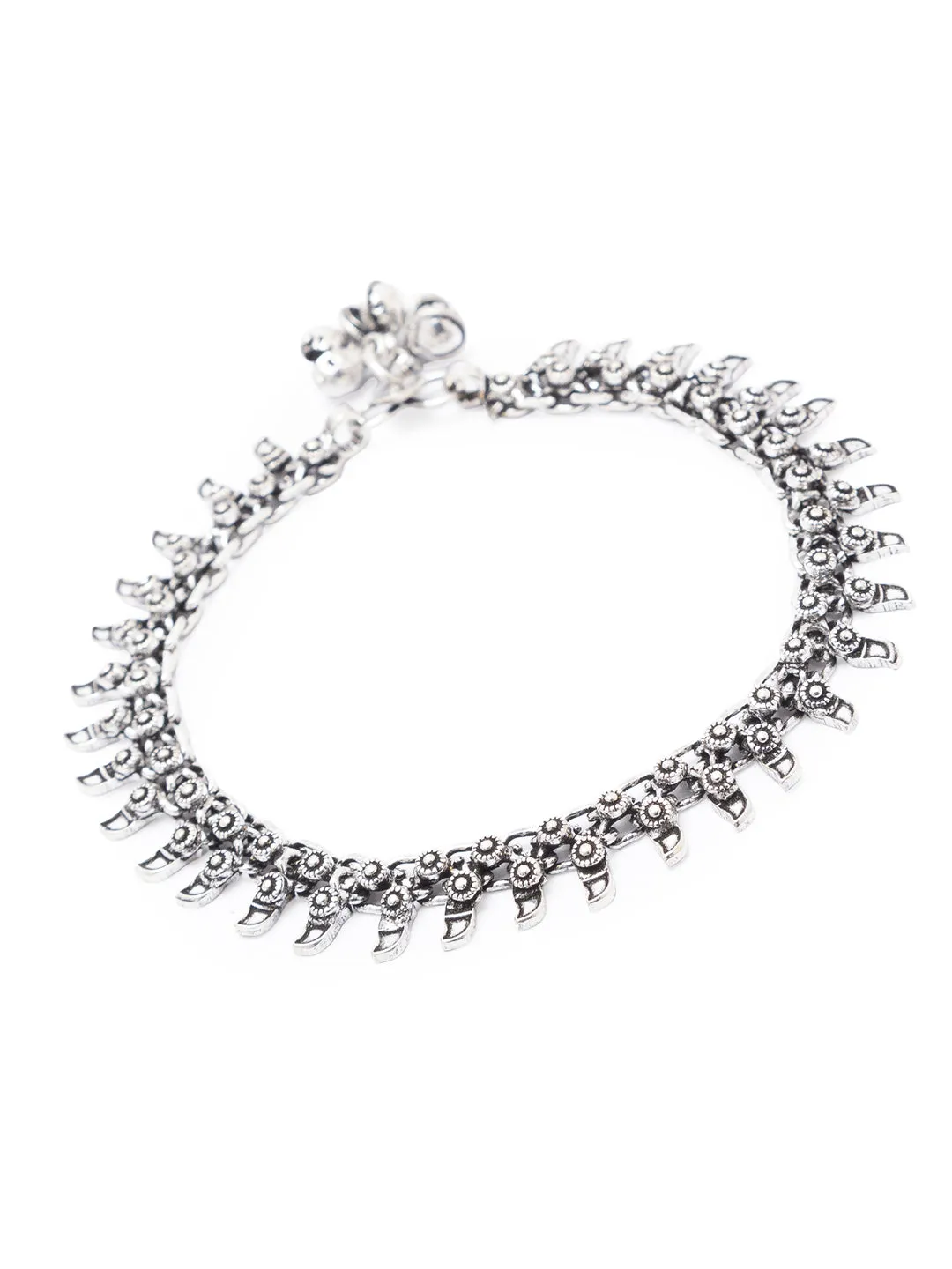 German Oxidised Silver Anklets Ethnic Floral/Leaf Design Payal Silver Plating Ghungroo Foot Jewellery