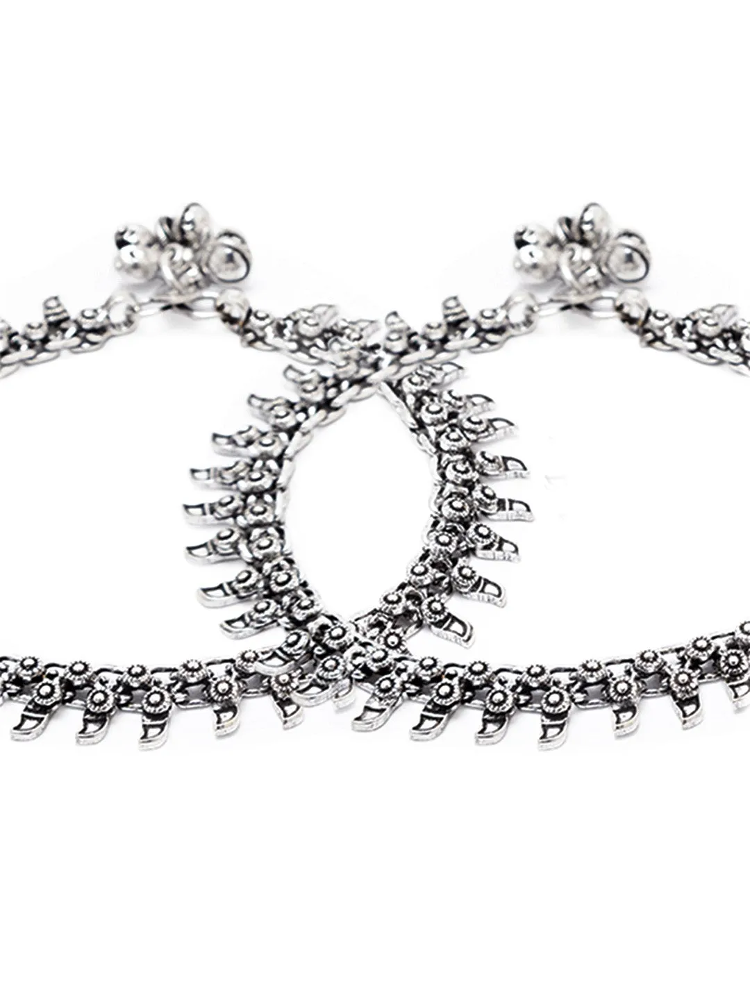 German Oxidised Silver Anklets Ethnic Floral/Leaf Design Payal Silver Plating Ghungroo Foot Jewellery