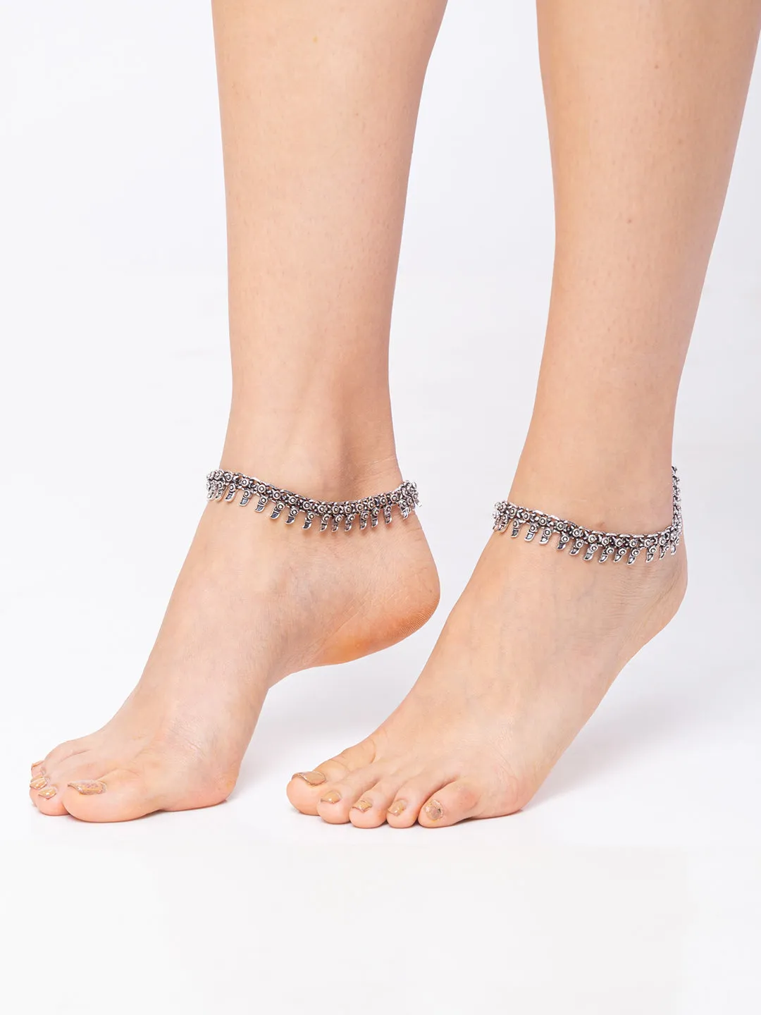 German Oxidised Silver Anklets Ethnic Floral/Leaf Design Payal Silver Plating Ghungroo Foot Jewellery