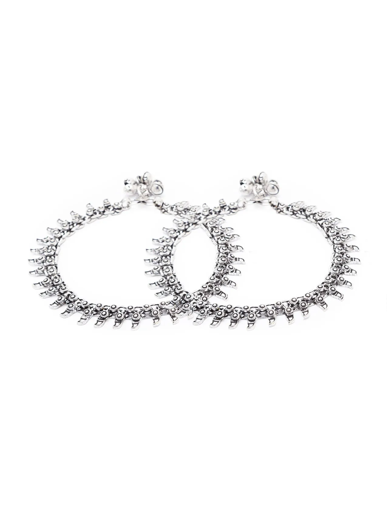 German Oxidised Silver Anklets Ethnic Floral/Leaf Design Payal Silver Plating Ghungroo Foot Jewellery
