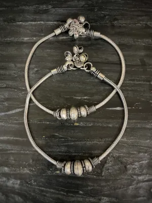 German Oxidised Silver Anklets Maharashtrian Payal Silver Plating Big Beads with Ghungroo Paijan