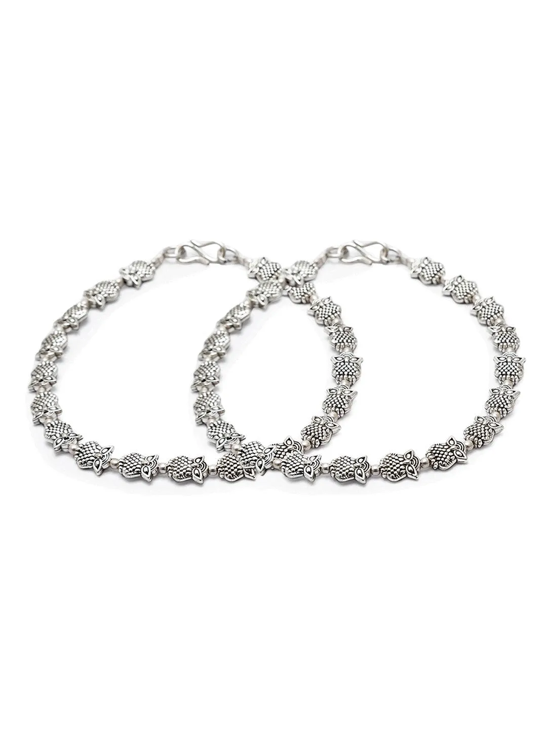 German Oxidised Silver Anklets Owl With Silver beads Payal Silver Plating Paijan Foot Jewellery