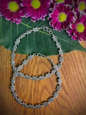 German Oxidised Silver Anklets Owl With Silver beads Payal Silver Plating Paijan Foot Jewellery