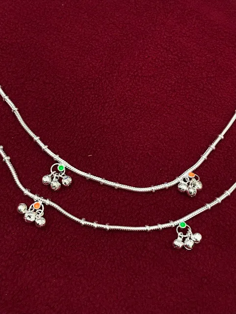 Glimmering Silver Color Anklets With Artificial Stones & Beads For Women