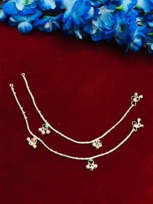 Glimmering Silver Color Anklets With Artificial Stones & Beads For Women