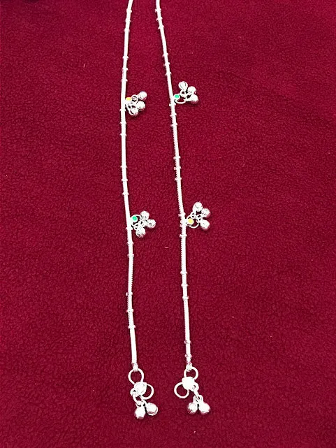 Glimmering Silver Color Anklets With Artificial Stones & Beads For Women