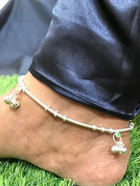 Glimmering Silver Color Anklets With Artificial Stones & Beads For Women