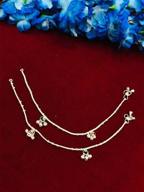Glimmering Silver Color Anklets With Artificial Stones & Beads For Women