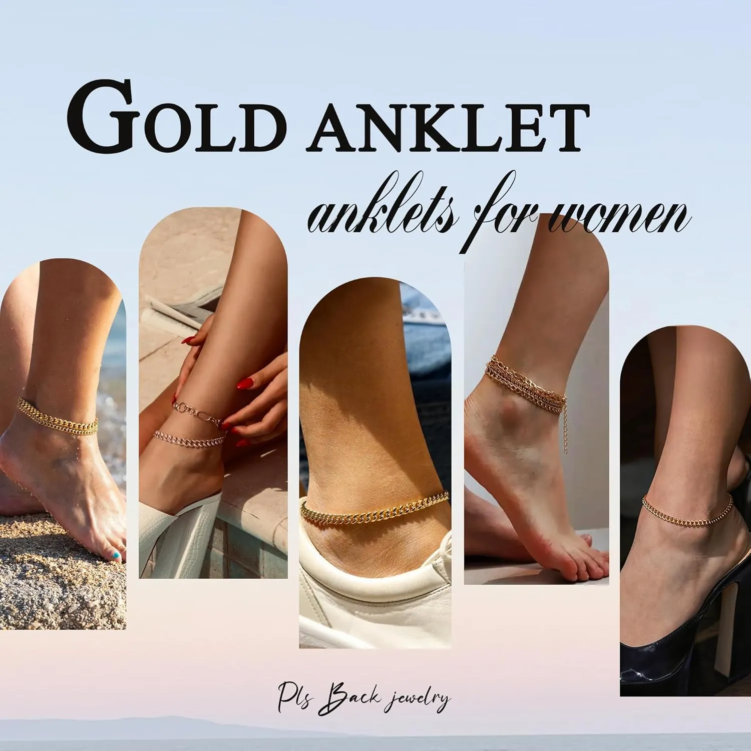 Gold Ankle Bracelets for Women, 14k Gold Plated Cuban Link Anklets Set, Waterproof Anklet Bracelets for Women Layered Chain Adjustable Size Jewelry Mother's Day Gift Beach