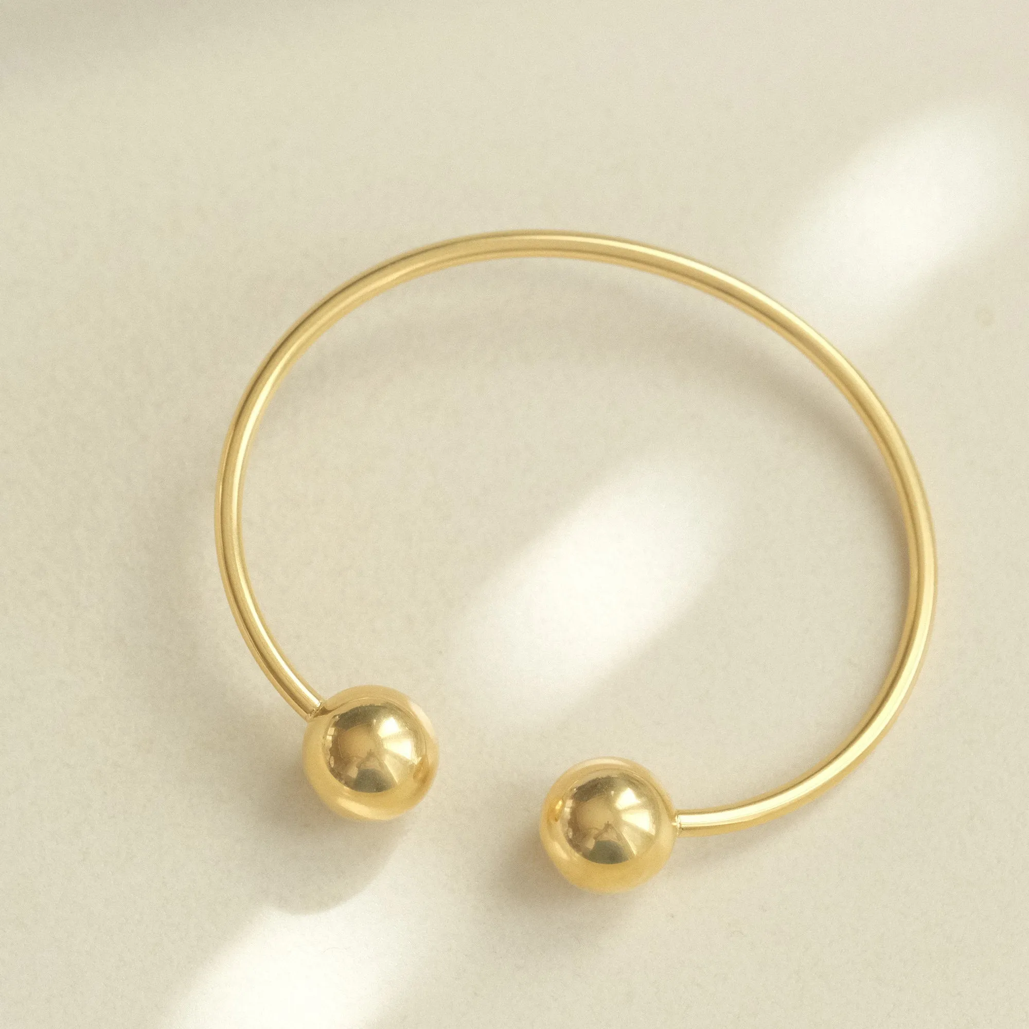 Gold Ball Open Cuff Bangle Bracelet Gold Oval Bangle for Women Plain Bangle Open Cuff bracelet, Non Tarnish Stackable cuffs Stacking Bangle