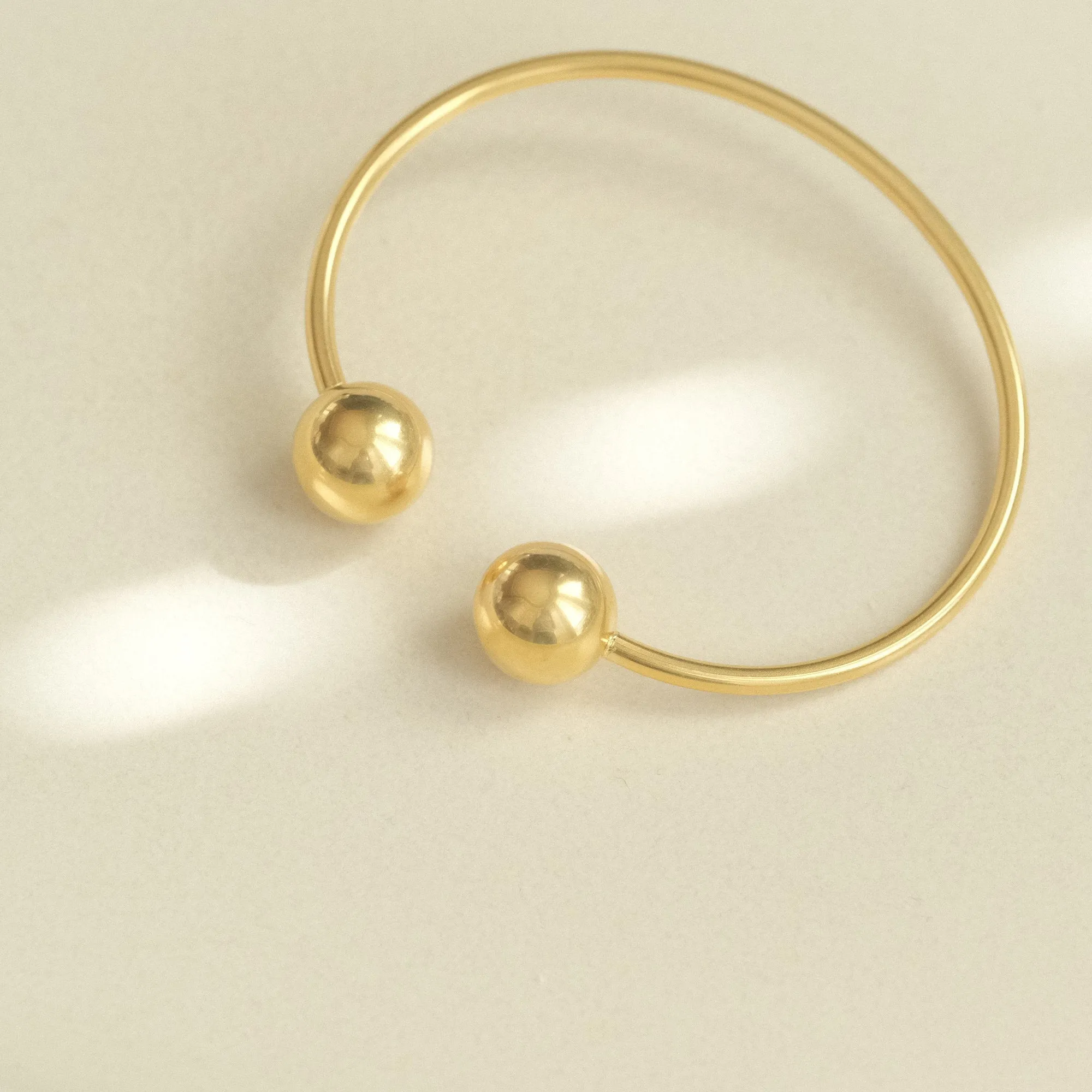 Gold Ball Open Cuff Bangle Bracelet Gold Oval Bangle for Women Plain Bangle Open Cuff bracelet, Non Tarnish Stackable cuffs Stacking Bangle