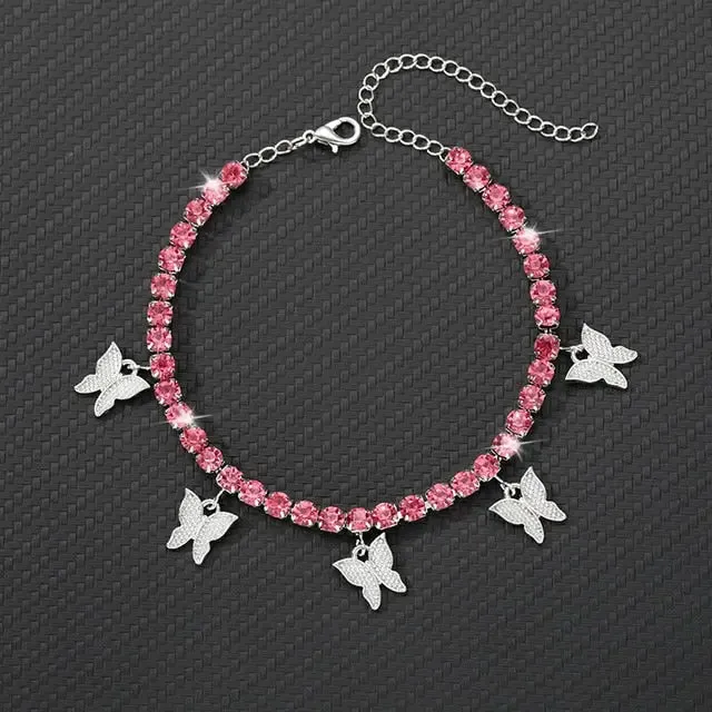 Gold Butterfly Anklet Rhinestone Crystal Butterfly Anklets For Women Rhinestone Leg Bracelet Beach Foot Chain Boho Jewelry Ankle Bracelets