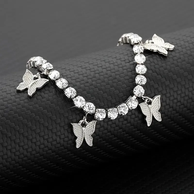 Gold Butterfly Anklet Rhinestone Crystal Butterfly Anklets For Women Rhinestone Leg Bracelet Beach Foot Chain Boho Jewelry Ankle Bracelets