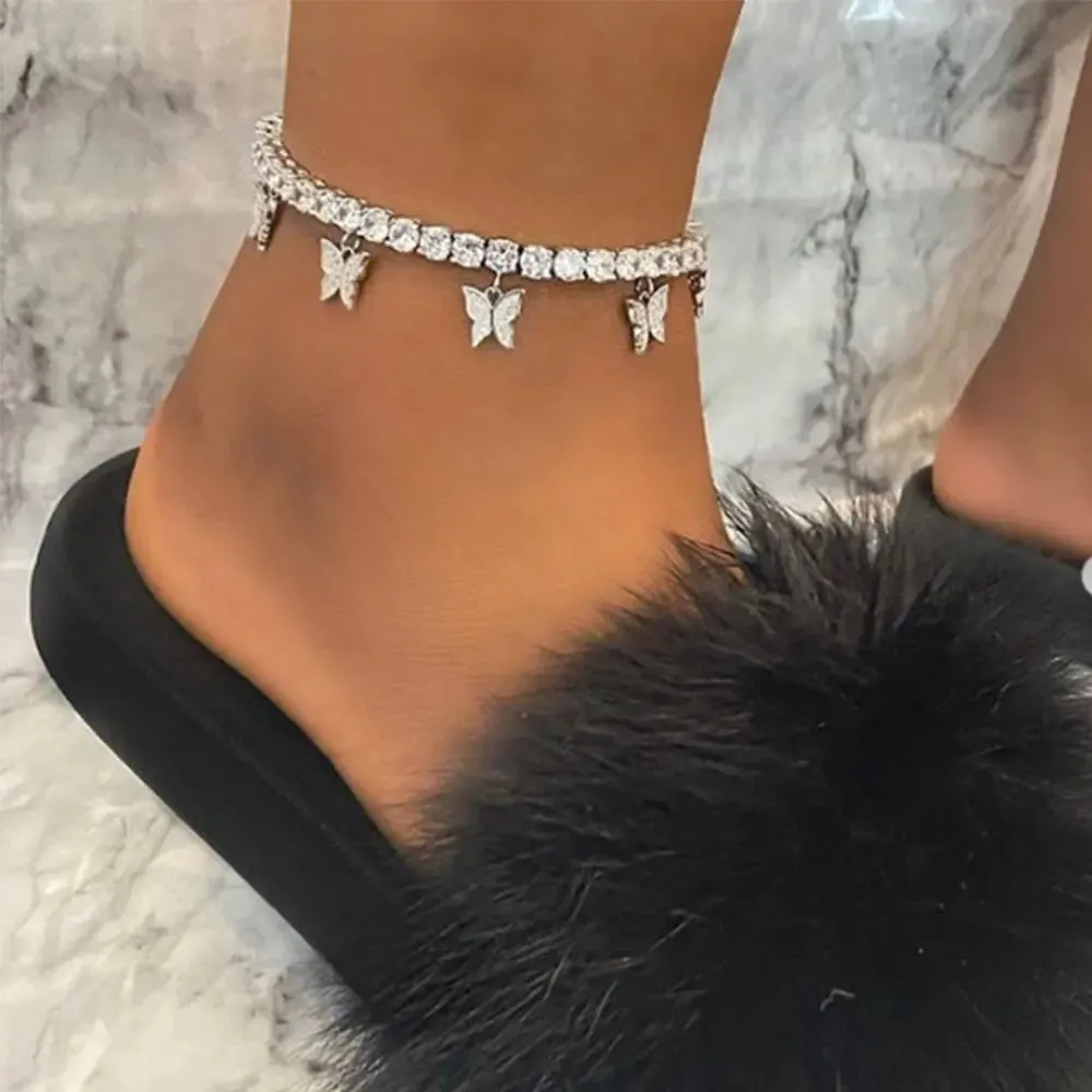 Gold Butterfly Anklet Rhinestone Crystal Butterfly Anklets For Women Rhinestone Leg Bracelet Beach Foot Chain Boho Jewelry Ankle Bracelets