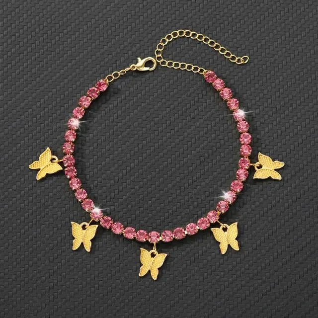 Gold Butterfly Anklet Rhinestone Crystal Butterfly Anklets For Women Rhinestone Leg Bracelet Beach Foot Chain Boho Jewelry Ankle Bracelets