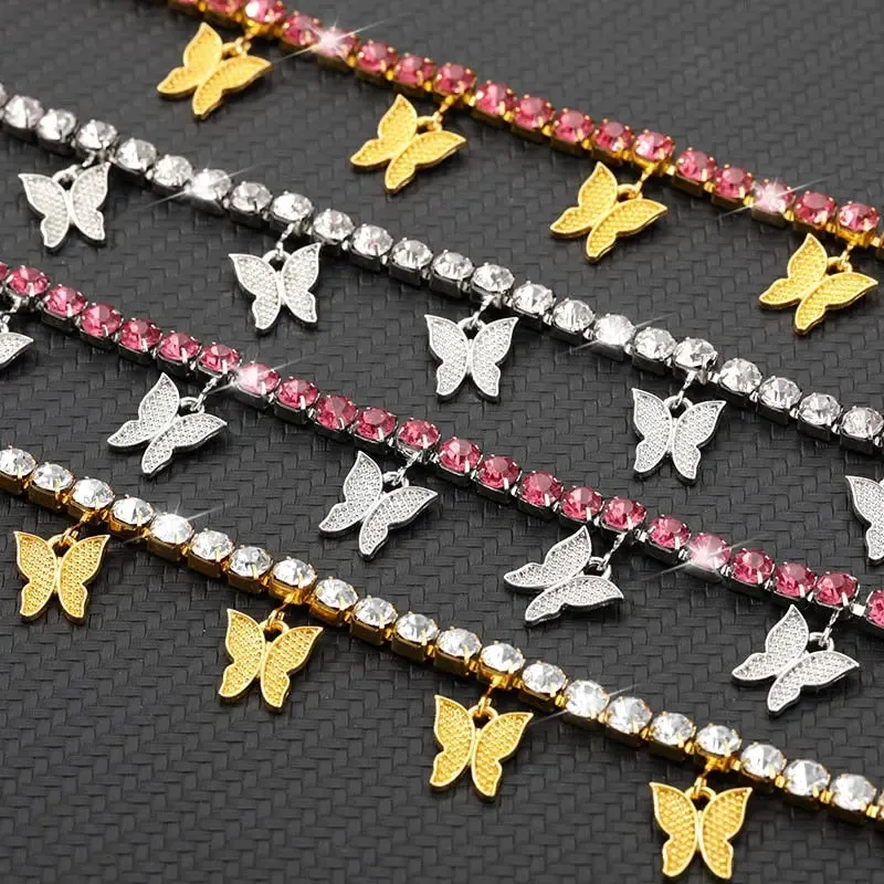 Gold Butterfly Anklet Rhinestone Crystal Butterfly Anklets For Women Rhinestone Leg Bracelet Beach Foot Chain Boho Jewelry Ankle Bracelets