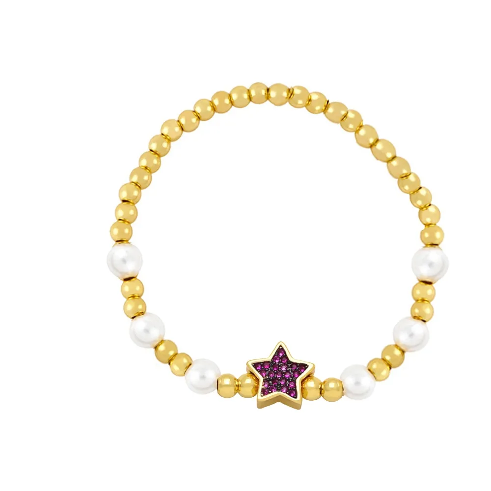 Gold Color Beads Chain Bracelets for Women CZ Rhinestone Star Bracelets
