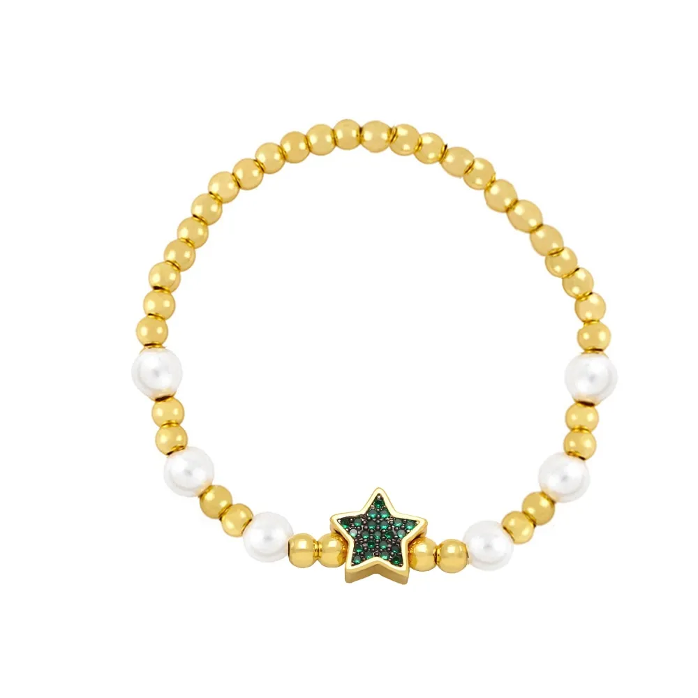 Gold Color Beads Chain Bracelets for Women CZ Rhinestone Star Bracelets