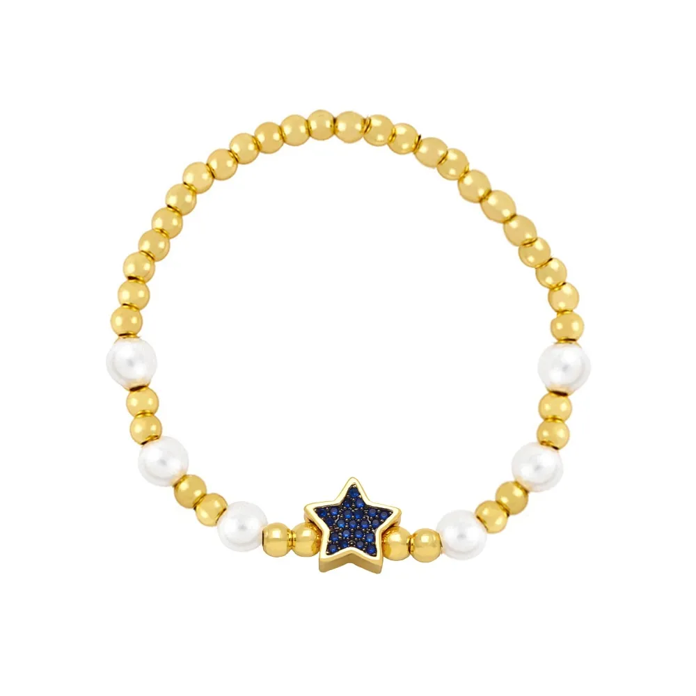 Gold Color Beads Chain Bracelets for Women CZ Rhinestone Star Bracelets