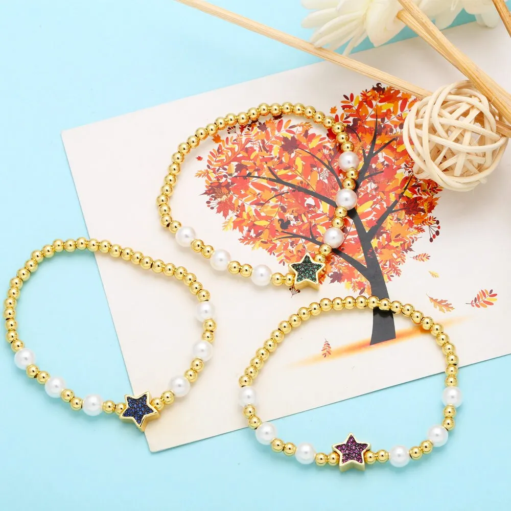 Gold Color Beads Chain Bracelets for Women CZ Rhinestone Star Bracelets
