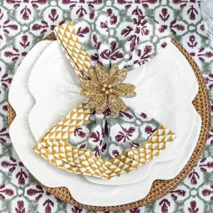 Gold Flower Beaded Napkin Ring | Set of 4
