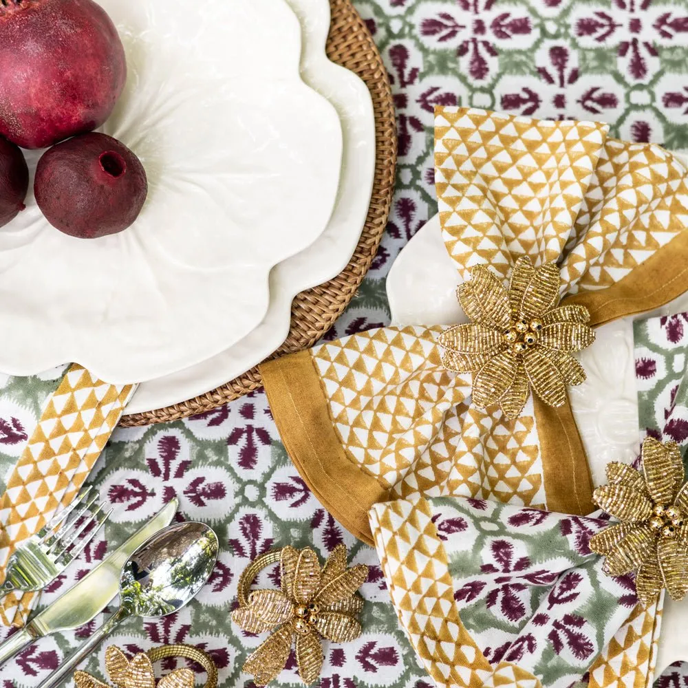 Gold Flower Beaded Napkin Ring | Set of 4
