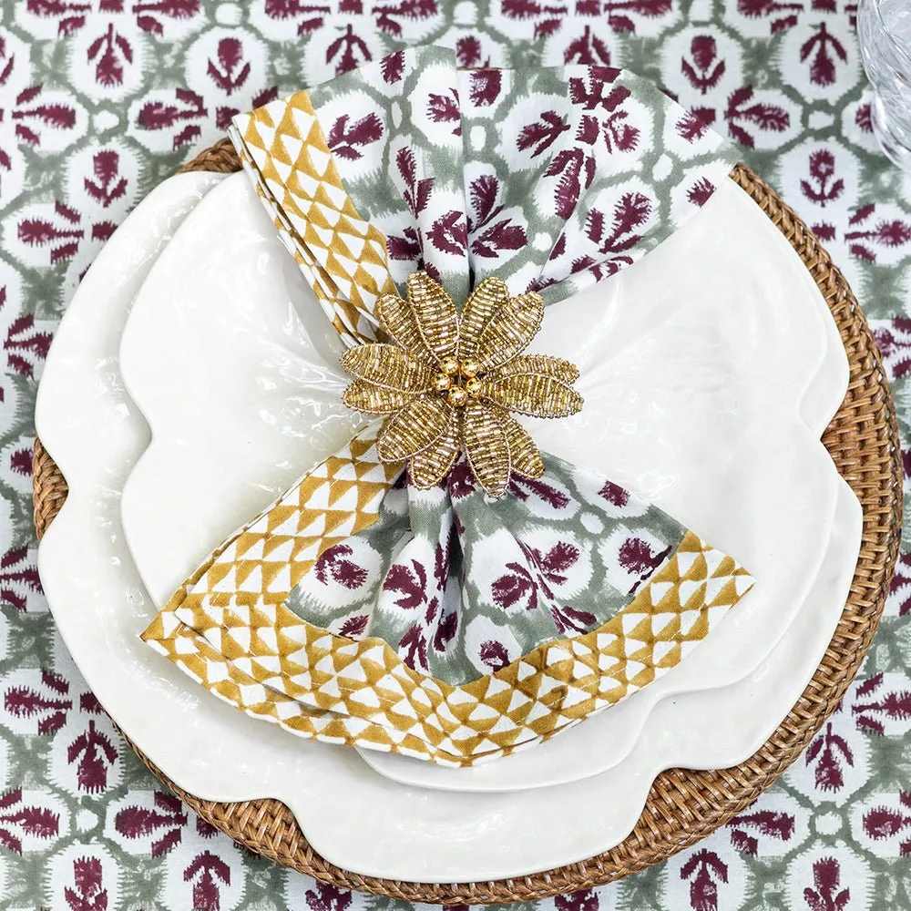 Gold Flower Beaded Napkin Ring | Set of 4
