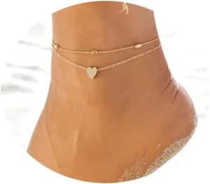 Gold Heart Layered Ankle Bracelets Dainty Gold Summer Beach Heart Ankle Bracelet Foot Jewelry Gifts for Women