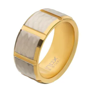Gold IP & Stainless Steel Hammered Finish Ring